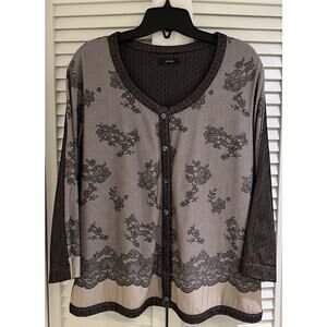 Riani Women's S/S Viscose Blend Blouse Size 14 Gray w/Black Floral A+